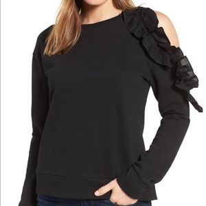 Halogen ruffled cold shoulder sweatshirt
